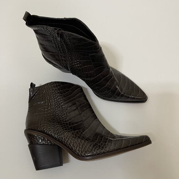 Gianni Bini Patent brown crocodile print ankle point toe western boots 9.5 - Picture 6 of 10